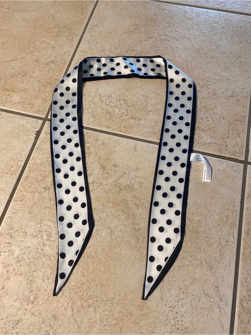 Polka Dot Skinny Scarf - White with Black Dots